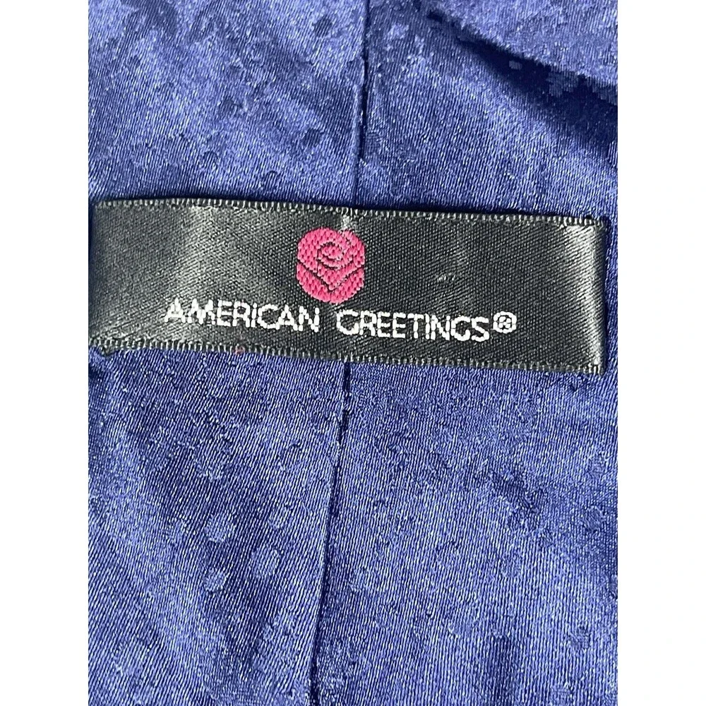 American Greetings Silk Necktie Reindeer Christmas Lights Snowflakes Navy Blue